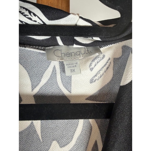 Chenault Womens 3X Black White Floral Surplice Wrap Blouse Sheer Long Sleeve Top - Picture 3 of 4